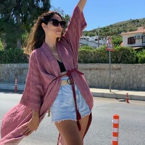 Simpuna Raspberry Kimono with Rope Belt